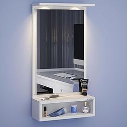 Anikaa Jinny LED Light Wall Mounted Dressing Mirror for Bedroom Wall Hanging Mirror for Living Room Home Decor Wall Mirror - White (D.I.Y - Do-It-Yourself)-41