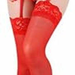 Buysky Women's Garter belt set with Legstocking attached Panties Black Lace Belt and Stockings Lingerie Set panty (IN, Alpha, Free Size, Red, Garter belt set)-image-48