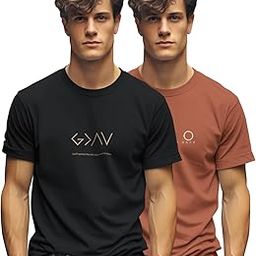 Trendy Printed Cotton Blend Crew Neck/Round Neck Half Sleeve Tshirt for Men- Pack of 2-image-1