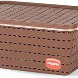 Nayasa Gloria Basket | Medium | Plastic Basket With Lid | Multipurpose Basket With Lid | Organizer Basket With Lid | Brown-12