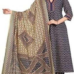 Women's Cotton Floral Printed Calf Length V-Neck 3/4th Sleeve Straight Kurta with Pant and Duptta-image-8