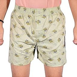 Men's 100% Pure-Cotton Printed Boxer Inerwear (Pack of 1 Boxer for Men) Light Green-6