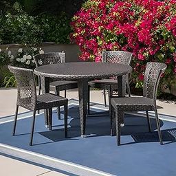 MJA FURNITURE Outdoor Dining Table Set 4 Seater | Weather Resistant Wicker Dining Chair with Round Table | Patio Dining Set-image-60