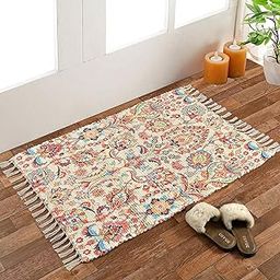HOMADORN Handmade Sustainable Printed Modern Dhurrie/Rugs/Carpet upcycled from Scrap Fabric for Living Room/Bedside Runner for Enhanced Decor (2x3 feet)-image-79
