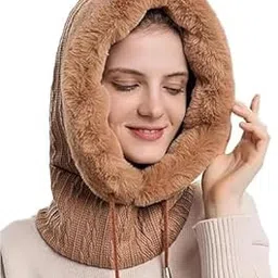 richmen Stylish Girls Winter Soft Fur Knitted Beanie Monkey Cap | Fuzzy Snow Air Windproof Balaclava Neck Warmer Scarf with Drawstring ski Headphone Cap Hat for Women | Freesize-picture-0