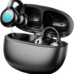 CuiSuto Clip on Earbuds Open Ear Headphones, Air Conduction Wireless Earphones Bluetooth 5.4, 50H Playtime, Over Ear Earbuds Comfortable for Sports, Running, Workouts and Glasses Wearers-Black-image-68