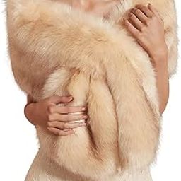 Women's Faux Fur Shawl, Winter Wrap Collar, Bridal Wedding Cover Up, Luxurious Large Scarf Shrug for Lady Poncho Dinner Party (Beige)-image-15