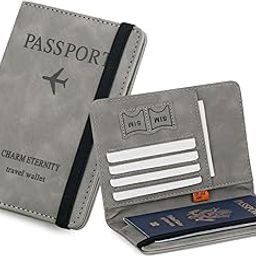 UCRAVO Passport and Card Holder Cover, PU Leather Travel Wallet RFID Passport Holder for Women and Men, Exquisite RFID Blocking Wallet Elastic Strap, Portable Passport Case for Business, Travel(Gray)-28