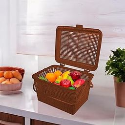 Go Hooked Multipurpose Picnic Storage Basket with Snap Lock Perfect for Outdoor, Travel, Grocery, Camping, and Home | Multipurpose Picnic Storage Organizer | Food Storage Basket (Dark Brown)-image-61