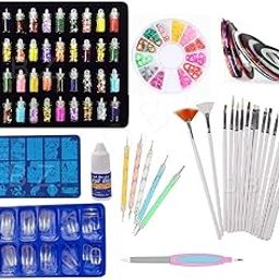 D.B.Z. ® Super Value Combo Kit of Nail Art Tools – Nail Art Glitters, Nail Stamping Image Plates, Silicone Stamper, Nail Art Brush set, Nail Dotting Tool Set (178 Pcs Combo)-image-49