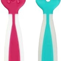 Hopop Baby Led Weaning Spoon | First Stage Feeding Spoon | Baby Spoon | Dual-Sided BPA Free Silicone Self Feeding Baby Spoon | Training Spoon Set | Gum Friendly| 4M+| Pack of 2 | Pink & Green-picture-21
