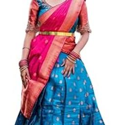 Women's Lehanga Kanjivaram Silk Zari Lehanga With Blouse With Heavy Jacquard Zari Work Dupatta Traditional Saree Half, Multicolour-picture-20