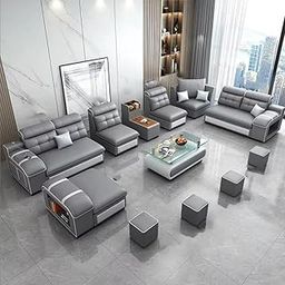 HOMAX GRAVITY 11-Piece U-Shape Modular Sofa Set – 12-Seater Luxury Sectional in Premium Grey Leatherette with Centre Table,Smart Console (in-built Storage) – 13ft Interchangeable Sofa for Living Room-3