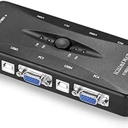 RuhZa 4 Ports USB KVM VGA Switcher, USB 2.0 KVM Switch Box Adapter, One-Button Swapping, 4 VGA Cables not Included, Ideal for PCs, Keyboard, Mouse, Scanner, Printer & More-86