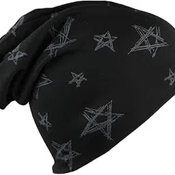 iSWEVEN Men's Women's Unisex Cotton Blended Slouchy Summer Skull Beanie Cap (Black, Free Size)-picture-1