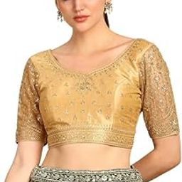 Womens Zari Embroidery Silk Blend Padded Blouse with Sequins-image-54