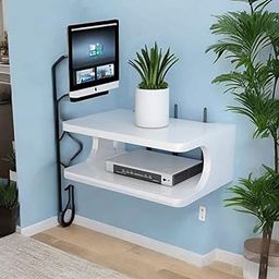 Set top Box Wall Stand | WiFi Router Holder Wooden Tv Entertainment Wall Unit | Tv Shelf Wall Mount for Home Office | Small Wall Mount Stylish WiFi & TV Box Cabinet [ White ] |-picture-20