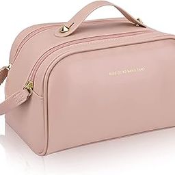 Deoxys Upgraded Travel Makeup Bag, 2 Handles Double Opening Zipper Side Magnetic Buckle, Portable Waterproof PU Leather Cosmetic Bag for Women Traveling with Divider-image-59