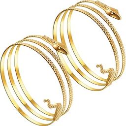 2 Pack Metal Snake Armband Swirl Snake Spiral Upper Arm Cuff Armlet Bangle Bracelet Egyptian Costume Accessory for Women-12