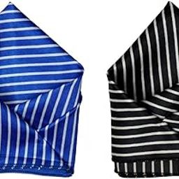 Men's Satin Pocket Square Set - Royal Blue & Black with White Stripes - Classic Suit Handkerchief-image-42