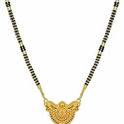 Women gold plated Stylish Mangalsutra chain (chandra lives 3 black moti 2 line_10067)-image-4