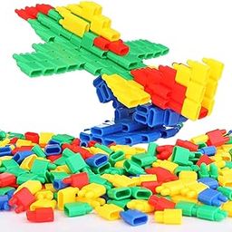 VGRASSP 180 Pcs DIY Building Blocks Toy for Kids, Endless Imagination and Creativity - Fun Learning, Colorful Connector Blocks - Gift for Boys & Girls, Color As Per Stock (Bullet Blocks)-17