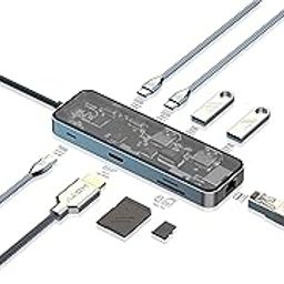 KIDA USB-C Hub, [9-in-1] Multiport Adapter Dock with 4K HDMI Port,PD 3.0 100W,USB A 3.2,USB C 3.2,Ethernet,USB 3.0 and USB 3.0 Card Reader for Mac & Windows - Transparent Design-74