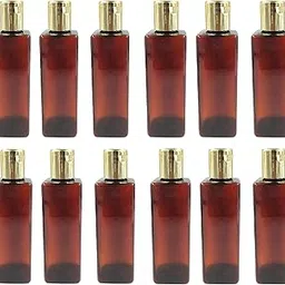 hunky dory 100ml Empty Clear Amber Plastic Sqaure Refillable Travel Size Cosmetic Travelling Containers Small Leak Proof Squeeze Bottles with Golden Flip Top Cap for Toiletries,Shampoo. (Pack of 12)-picture-31