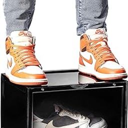 SNEAKARE Shoe Storage Organizer, Set of 1 Black Heavy-Duty Sneaker Box, Stackable Storage Box with Magnetic Closure, Multipurpose Large Storage Box, Fits Size UK14, Plastic-9