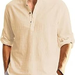 Men's Full Sleeve Beige Color Cotton Blend Mandarin Slim Fit Shirt Style Kurta for Men and Boys-picture-19