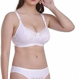 Women Non Padded Cotton Apple Net Self Design Bra Panty Set Lingerie Set-(White) (40)-12