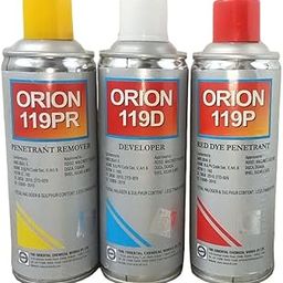 Orion 119 Dye Penetrant Test of penetrant, penetrant remover, developer 400ml aerosol each, Meets ASTM E -165, AMS-2466, IS: 12889:2010, NPC, DGCA, DGAQA & BHEL-30