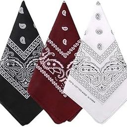 Men 3 Pack 100% Cotton Paisley Pattern Bandanas Square Scarf Headwear (Black + Burgundy + White)-image-24