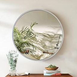 Art Street Round Wall Mirror, Framed Decorative HD Vanity Make Up Wall Mirror for Bathroom, Bedroom, Living Room Hanging -(Silver, 18x18 Inch)-image-2