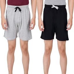 Men's Cotton Barmunda Bottom Lounge Casual Comfort Sleep Shorts-Pack of 2 (XL, Black-Grey)-image-71