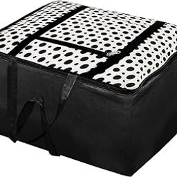 Amazon Brand - Solimo Rectangular Rexine Jumbo Underbed Storage Bag with Zipper and Handle- 18.9 x 23.62 x 14.17 Inches (Black and White)-25