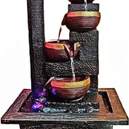 ALILA Big Water Fall Fountain for Home Decor Living Room Table Top Indoor Outdoor with LED Lights Decoration Gift Gifting Items, 23 inches / 58cm (Brown)-image-11