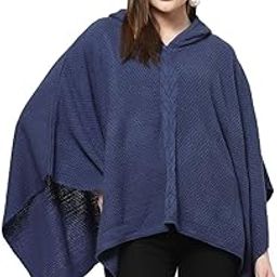 Women Girls Acrylic Winter Wear Solid Knitted Open Front Poncho Shrug,Blue-2