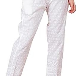 Chicken Pant & Trousers Regular Fit White Pure Cotton Drawstring Waist for Women-image-95