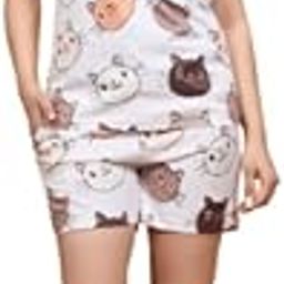 Krishna Fashion Women's Cat Print Pajama Set, Short Sleeve T-Shirt and Shorts, White with Multi-Colour-image-14