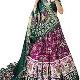 Women's Trending Designeer Tussar Silk Lehenga Choli Print with Foil Work With Unstitched Blouse Patola Print Adorned with Foil Work For Navrati || Wedding-image-111