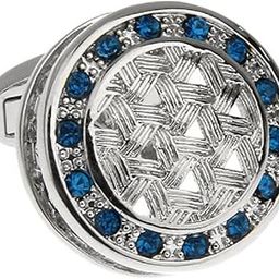 Crystal Blue Round Weave Design Pair Cufflinks in a Presentation Gift Box & Polishing Cloth-image-54
