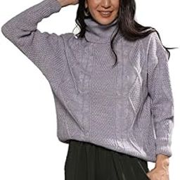Women's Cotton Moon Grey Cable Knit Sweater For Casual Wear | Turtle Neck | Long Sleeve | Pull On Closure | Sweater Crafted With Comfort Fit For Everyday Wear-image-56