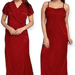 Apparels Solid Satin Nighty with Robe | Stylist & Comfy (2 PC Nighty Set)-image-91