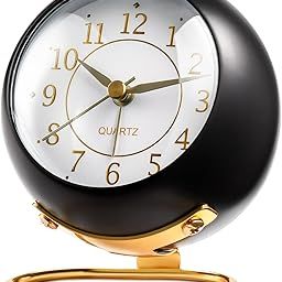DEEVAA Tetino Alloy Steel Analog Alarm Clocks,Retro Backlight Cute Simple Design Small Desk Clock Night Light,Silent Non-Ticking,Battery Powered (Black)-10 Cm-image-69