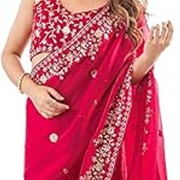 satrani Women's Tissue Silk Scalloped Border Sequins Embroidery Saree with Unstitched Blouse Piece-picture-3