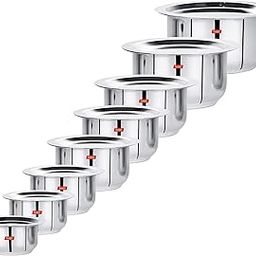 Sumeet Stainless Steel Tope/patila/cookware With Lids, 370ML, 550ML, 800ML, 1100ML,1400ML, 1800ML, 2300ML, 3000ML, 8 Piece (Steel)-9