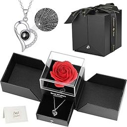 Mefeny Eternal rose,with I Love You Necklace 100 Languages，Idea for Her Mom, Women, Girlfriend or Wife on Valentine's Day, Mother's Day, Birthday, Anniversary, Thanksgiving, or Christmas., Silver, No-image-93