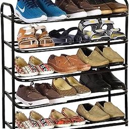 KSP HOME Heavy Metal Shoe Rack (5 Shelves) Foldable Open Book Shelf, Book Shelve, Shoe Rack, Shoes Storage Rack for Home Shoe Stand Shelf Big (74 * 60 * 25 cm) (Black) (5 - Tier)-3