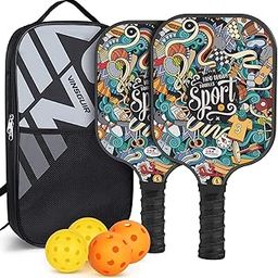 Vinsguir Pickleball Paddle - 2 Premium Graphite Rackets Honeycomb Composite Core with Cushion Comfort Grip & 4 Balls & Portable Racquet Bag (Hand Drawn Doodles + 3 Outdoor Balls +1 Indoor Ball+ Bag)-28